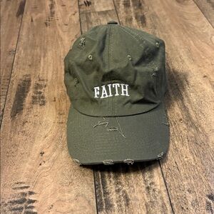 Distressed Olive Cap with 'FAITH' Embroidery